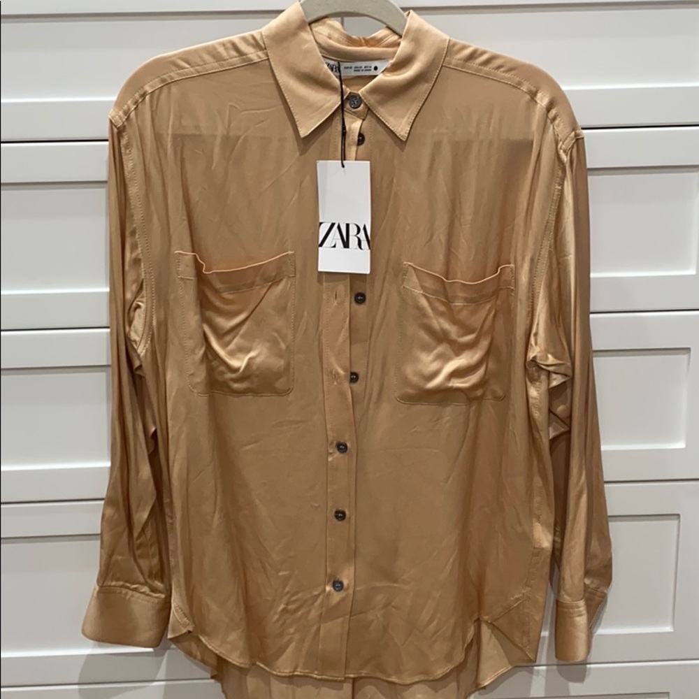 Zara silky button down blouse shirt